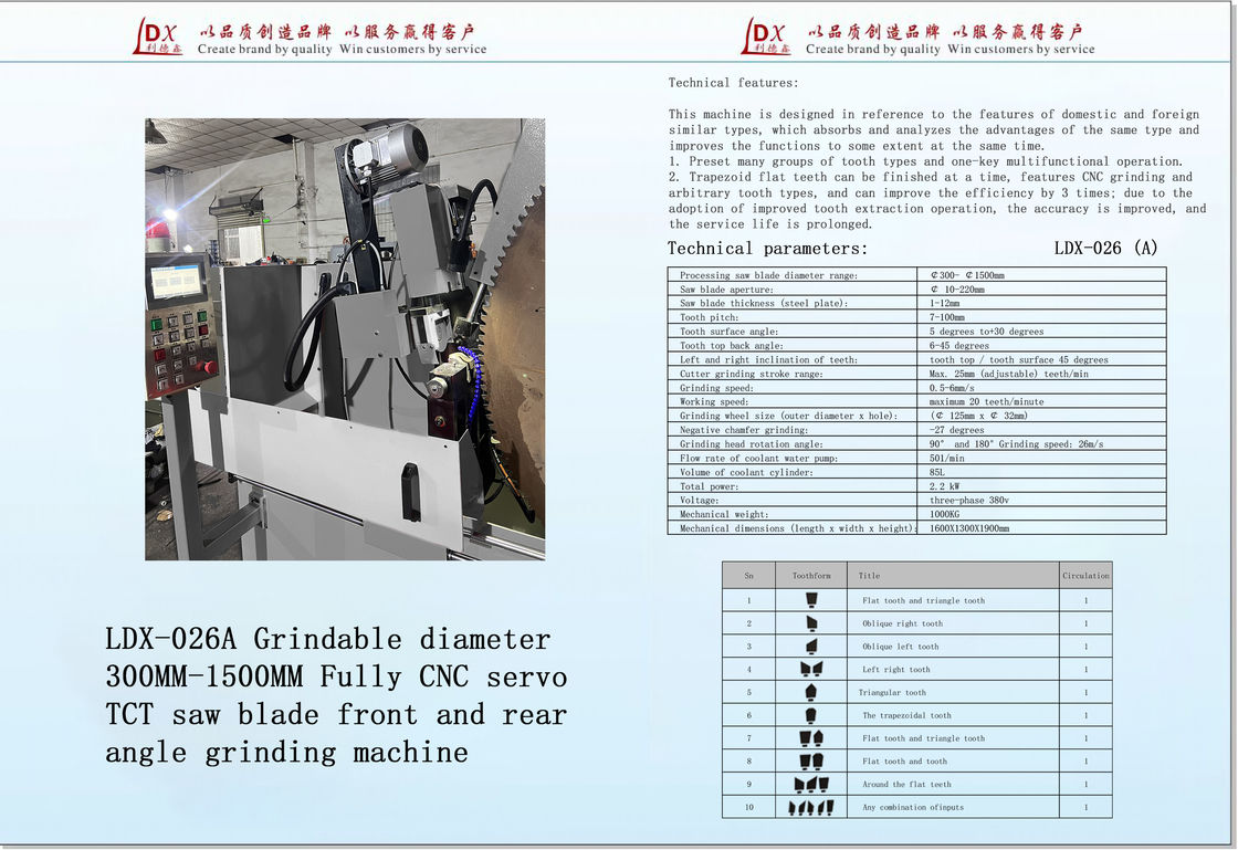 Diâmetro de moagem 200MM-1200MM Máquina de moagem de lâmina de serra totalmente CNC Servo TCT LDX-026A
